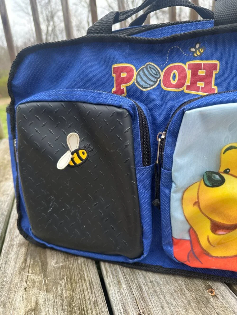Vintage Winnie The Pooh Duffle Bag 90's Blue Pockets 90's Tote